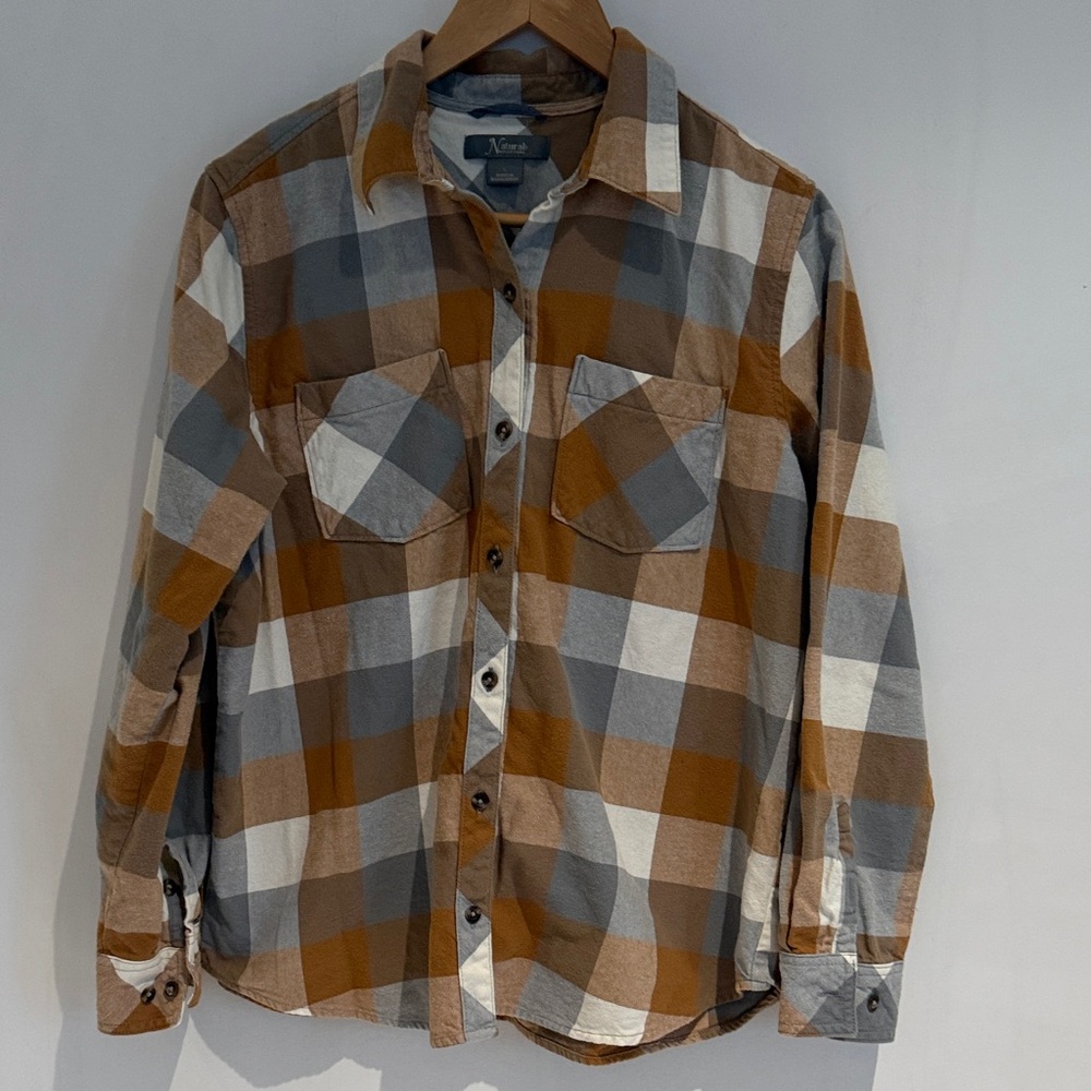 Natural Reflections Woman Brown Tan Plaid Button Up Long Sleeve Shirt Size L